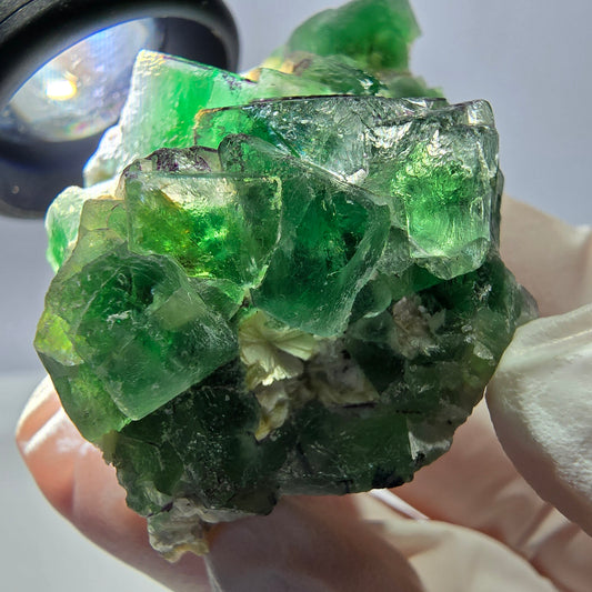 Cube de fluorite fantôme, spécimen de tourmaline scholle muscovite hyalite, Erongo, Namibie, 42 x 36 x 28 mm 