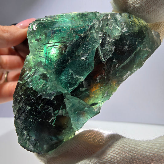 Rare spécimen de cube de fluorite fantôme, parqueté vert Okorusu, Namibie, 78 x 47 x 35 mm 