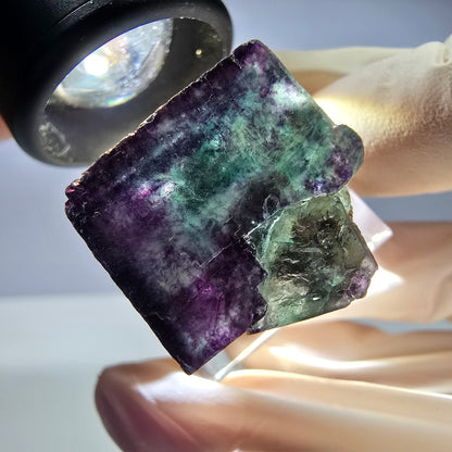 Rare cube de fluorite fantôme parqueté vert violet Okorusu Namibie 23*22*22mm 