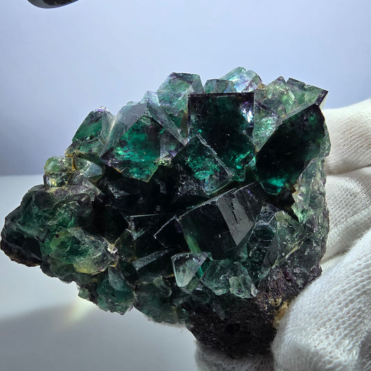 Phantom Fluorit Würfel Stufe, parkettiert grün lila Okorusu, Namibia 81*63*31mm
