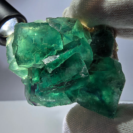 Rare spécimen de cube de fluorite fantôme, parqueté vert Okorusu, Namibie, 74 x 50 x 30 mm 