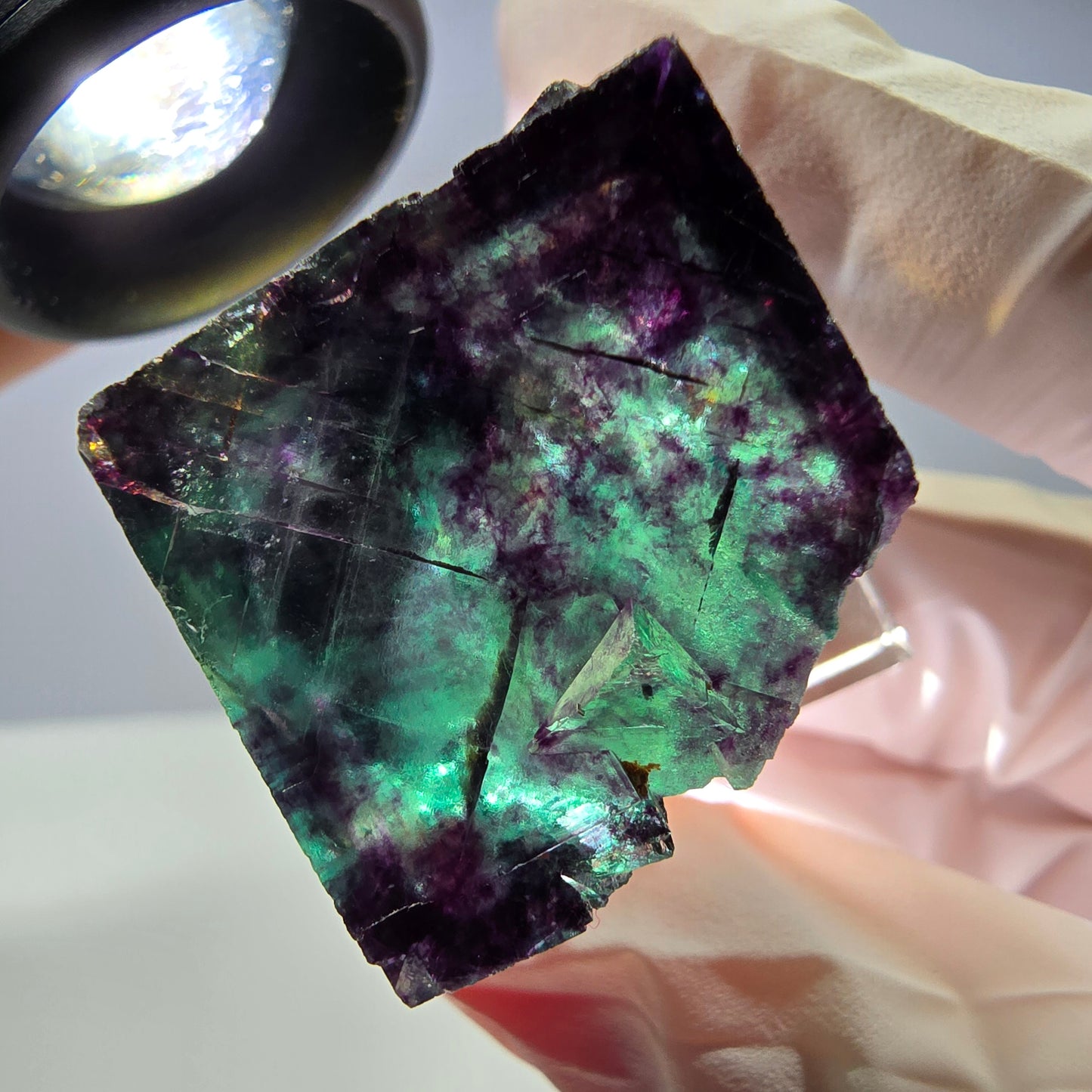 Rare cube de fluorite fantôme parqueté vert violet Okorusu Namibie 24*24*24mm 