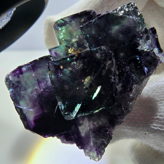 Seltene Phantom Fluorit Würfel Stufe zonal grün lila Okorusu, Namibia 38*33*23mm