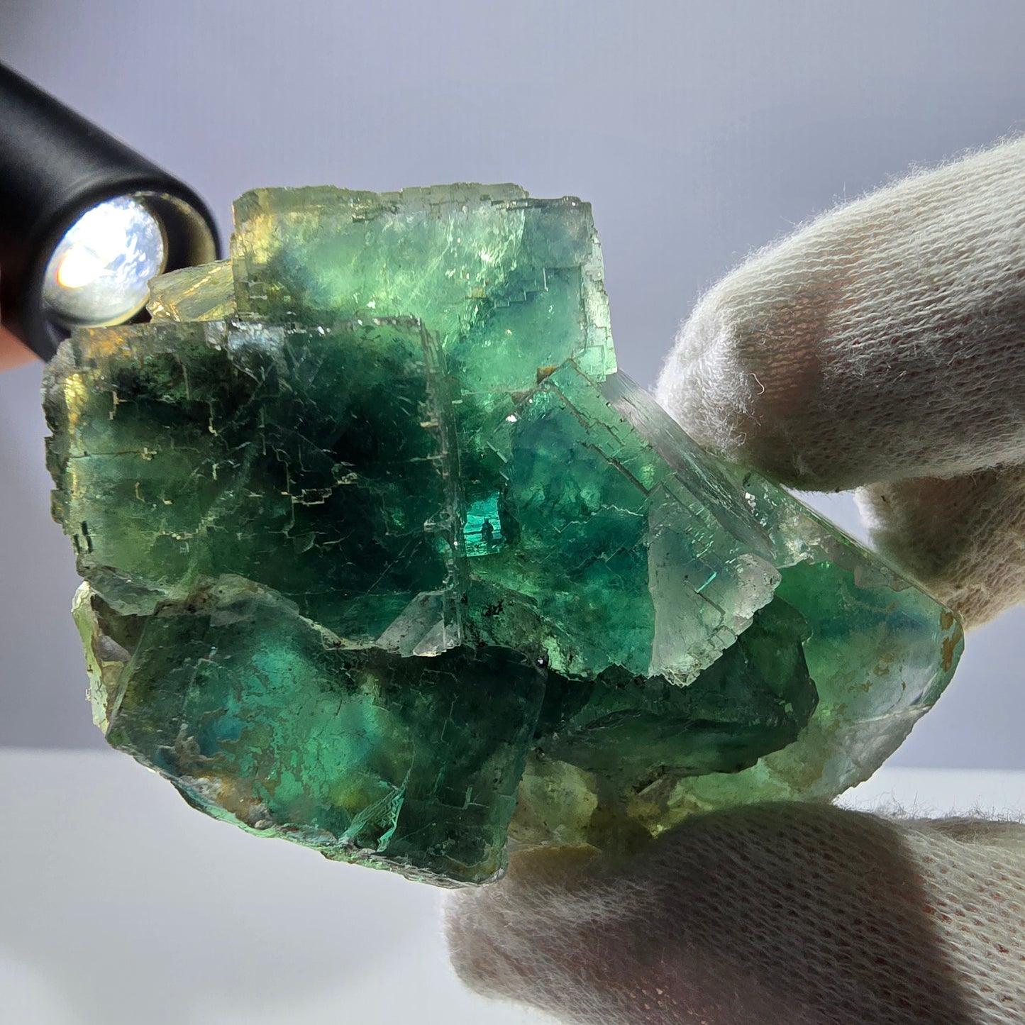 Seltene Phantom Fluorit Würfel Stufe parkettiert grün Okorusu Namibia 68*47*25mm