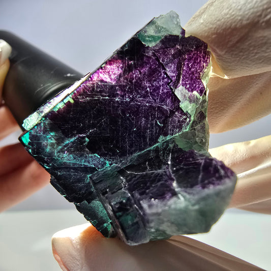 Spécimen de cube de fluorite fantôme vert violet zonal 11:11 Angel Pocket, Namibie 54*38*38mm 