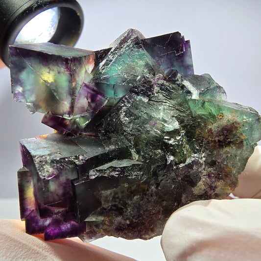 Spécimen de cube de fluorite fantôme, parqueté, zonal Okorusu, Namibie 49*45*27mm 