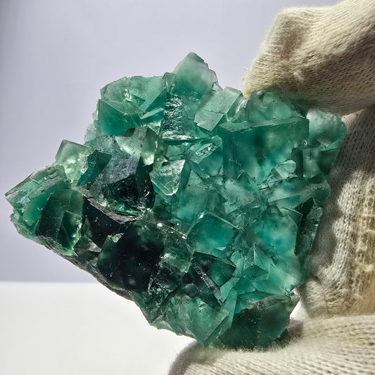 Cube de fluorite fantôme parqueté vert violet Okorusu Namibie 60*54*15mm 