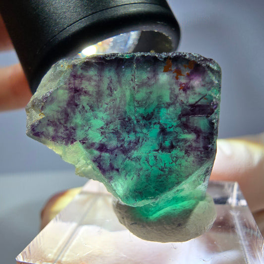Rare cube de fluorite fantôme parqueté vert violet Okorusu Namibie 23*21*19mm 