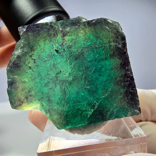 Rare cube de fluorite fantôme parqueté vert violet Okorusu Namibie 37*31*26mm 