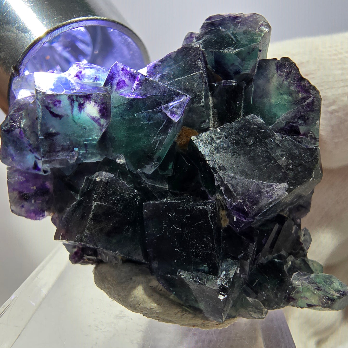 Spécimen zonal de cube de fluorite fantôme, vert violet, Okorusu, Namibie, 41 x 31 x 15 mm 
