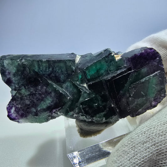 Seltene Phantom Fluorit Würfel Stufe zonal grün lila Okorusu, Namibia 68*32*20mm
