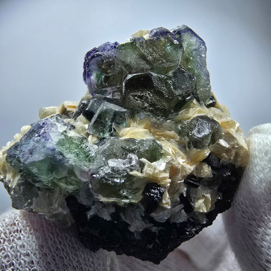 Phantom Fluorite cube zonal, Muscovite Schörl Tourmaline Erongo Namibia 38*33*27mm 