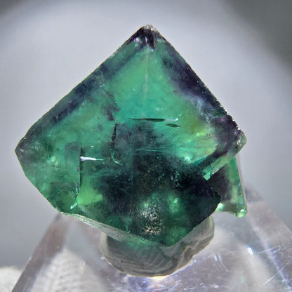 Spécimen rare de cube de fluorite fantôme, vert zonal et violet, Okorusu, Namibie, 22 x 19 x 14 mm 