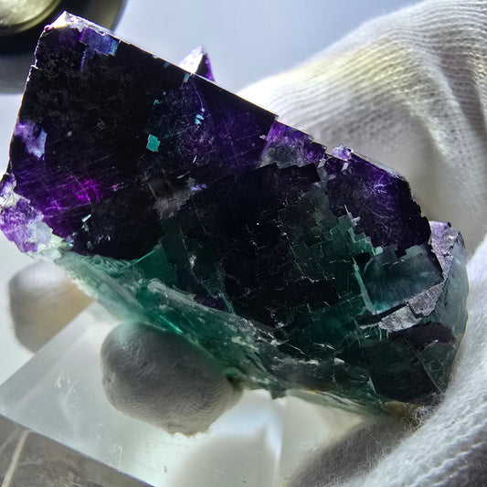 Seltene Phantom Fluorit Würfel Stufe zonal grün lila Okorusu, Namibia 46*37*29mm
