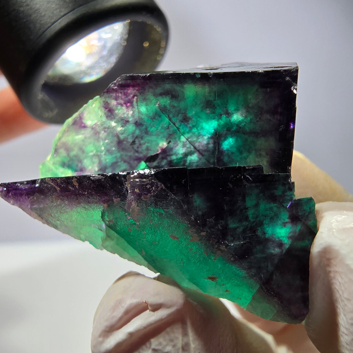 Spécimen de cube de fluorite fantôme, parqueté vert violet Okorusu, Namibie 38*34*25 mm 