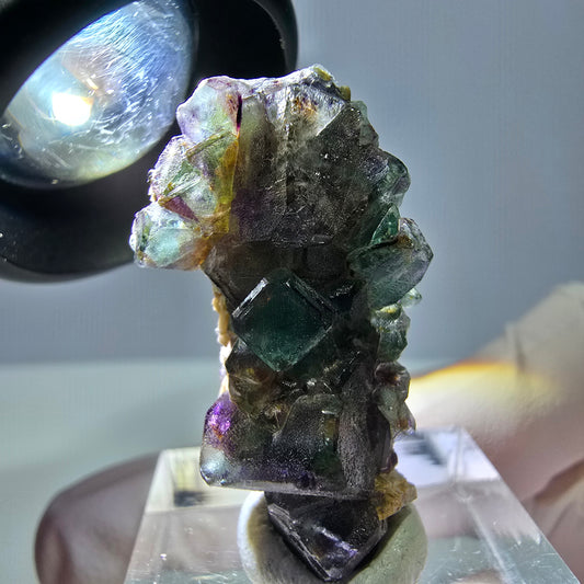 Cube de fluorite fantôme zonal, béryl, spécimen de muscovite, Erongo, Namibie, 33 x 19 x 11 mm 