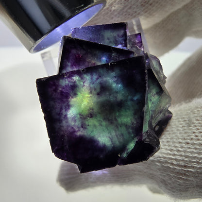 Rare spécimen de cube de fluorite fantôme, vert-violet zonal, Okorusu, Namibie, 34 x 31 x 22 mm 