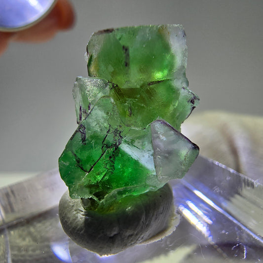 Phantom Fluorit Würfe Stufe, grün weiß lila zonal Erongo, Namibia 17*16*12mm