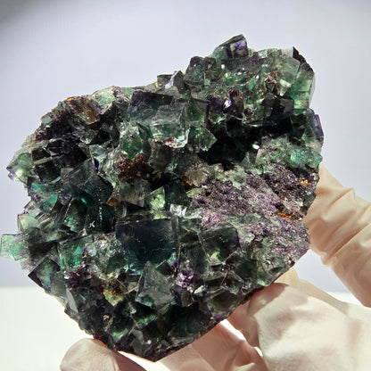 Grand spécimen de cube de fluorite fantôme, vert violet, Okorusu, Namibie, 83 x 55 x 29 mm 