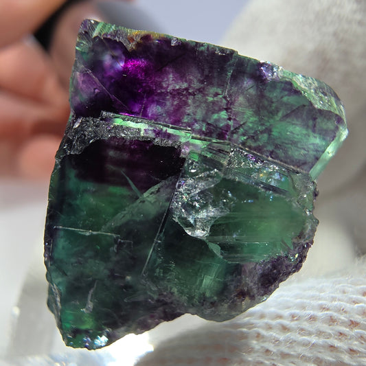 Rare spécimen de cube de fluorite fantôme, vert-violet zonal, Okorusu, Namibie, 29 x 25 x 19 mm 