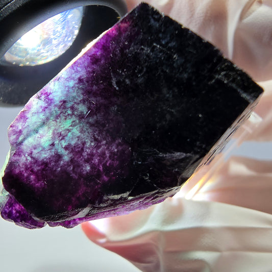 Rare cube de fluorite fantôme parqueté vert violet Okorusu Namibie 46*29*22mm 