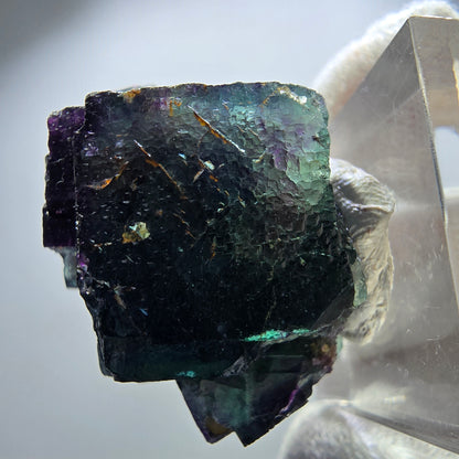 Spécimen rare de cube de fluorite fantôme, vert zonal et violet, Okorusu, Namibie, 35 x 26 x 20 mm 