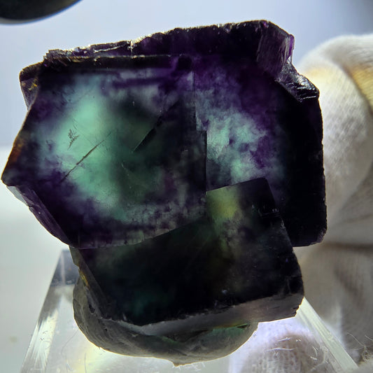 Seltene Phantom Fluorit Würfel Stufe zonal grün lila Okorusu, Namibia 34*27*20mm