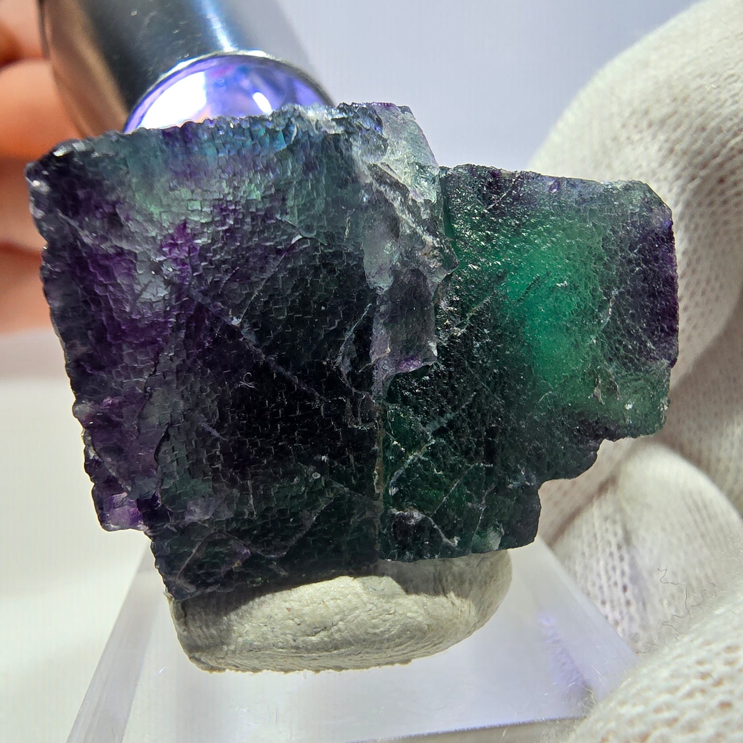 Clear Phantom Fluorite Cube Specimen zonal green purple Okorusu, Namibia 37*27*19mm 