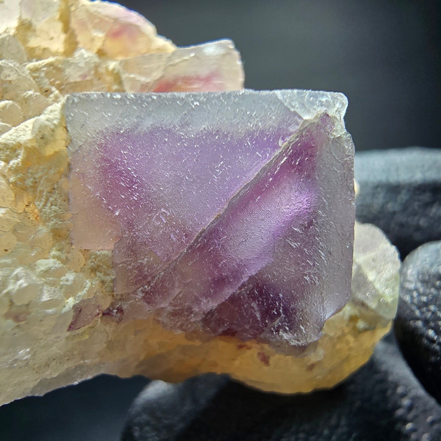 Cube de fluorite fantôme vert violet, spécimen de quartz Omehane, Namibie 49*29*17mm