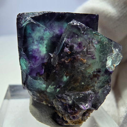 Seltene Phantom Fluorit Würfel Stufe zonal grün lila Okorusu, Namibia 25*22*21mm