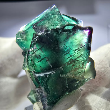 Seltene Phantom Fluorit Würfel Stufe zonal grün lila Okorusu, Namibia 38*28*24mm