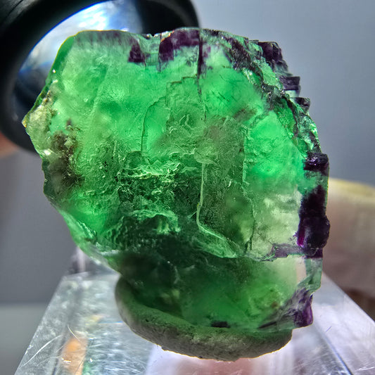 Cube de fluorite fantôme parqueté, zonal, vert violet Okorusu, Namibie 31*22*20mm 