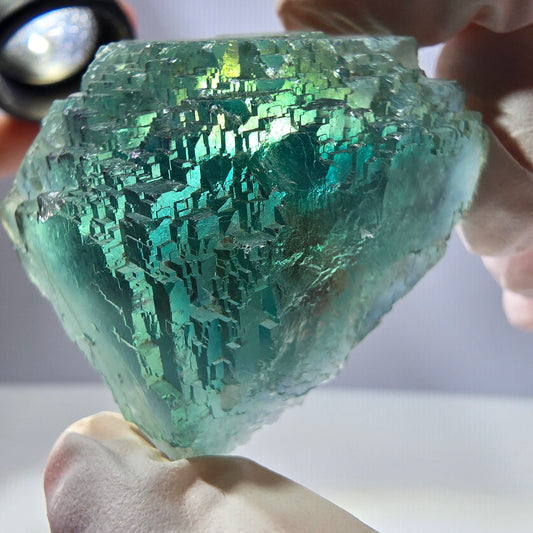 Spécimen de cube de fluorite fantôme transparente, vert parqueté, Okorusu, Namibie, 47 x 40 x 22 mm 