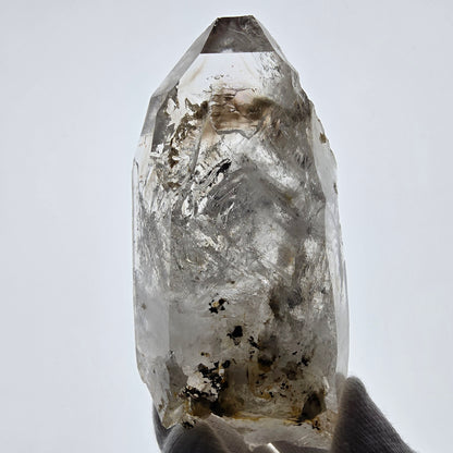 Quartz fumé squelette Enhydro, calcite UV, 1 gobo de poche Bubble Valentine. Namibie 98 x 49 x 26 mm 