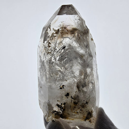 Quartz fumé squelette Enhydro, calcite UV, 1 gobo de poche Bubble Valentine. Namibie 98 x 49 x 26 mm 