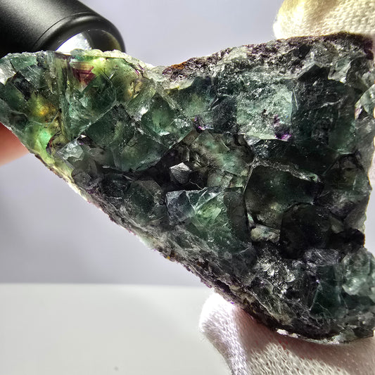 Spécimen de cube de fluorite fantôme vert violet zonal Okorusu Namibie 82*48*15mm 