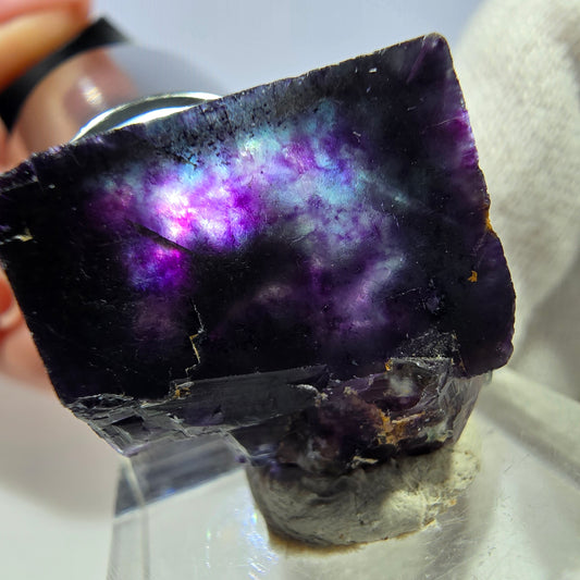 Seltene Phantom Fluorit Würfel Stufe zonal grün lila Okorusu, Namibia 27*25*15mm