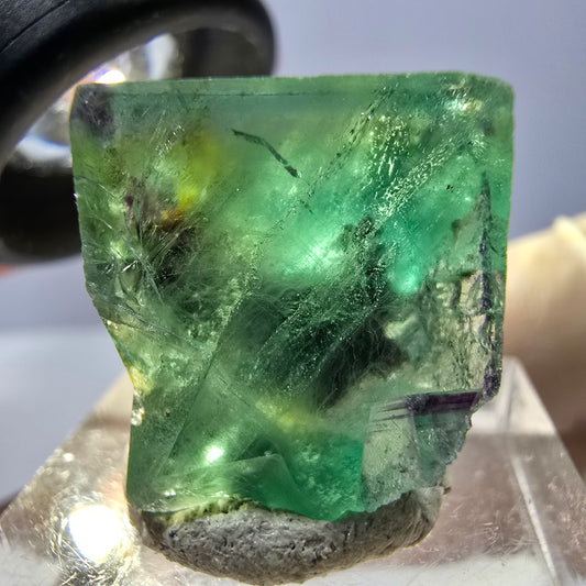 Cube de fluorite fantôme transparente, vert violet, Okorusu, Namibie, 18 x 16 x 17 mm 