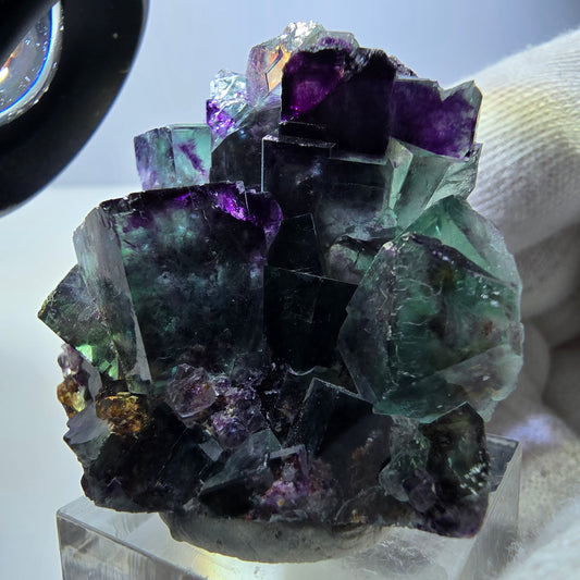 Seltene Phantom Fluorit Würfel Stufe zonal grün lila Okorusu, Namibia 40*39*20mm