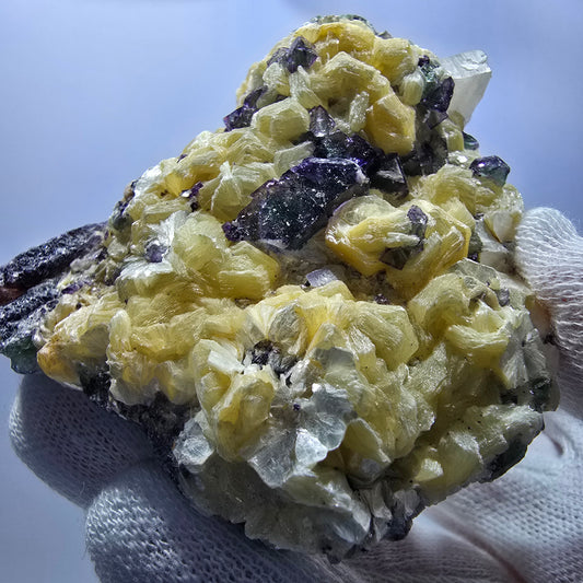 Phantom Fluorit zonal Hyalit Rauchquarz Muskovit Stufe Erongo Namibia 71*65*46mm