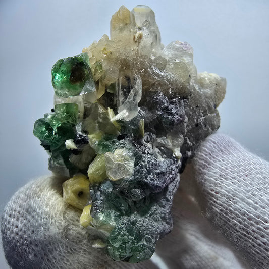 Phantom Fluorit, Rauchquarz, Schörl Turmalin, Muskovit Erongo Namibia 53*43*18mm