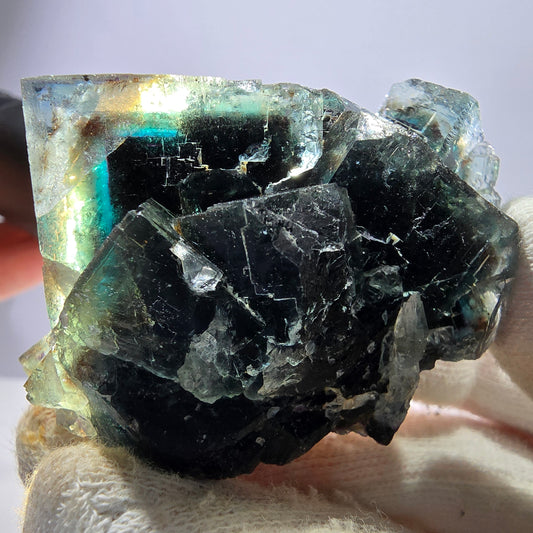 Cube de fluorite fantôme parqueté vert violet Okorusu Namibie 58*37*30mm 
