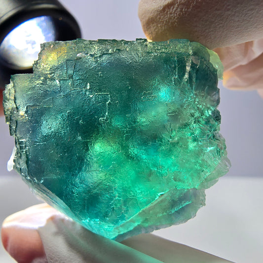 Spécimen de cube de fluorite fantôme transparente, vert parqueté, Okorusu, Namibie, 48 x 29 x 27 mm 