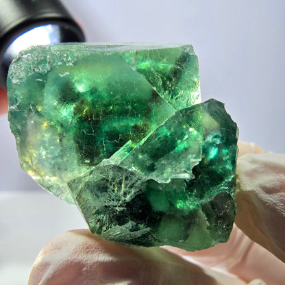 Spécimen de cube de fluorite fantôme transparente, vert parqueté, Okorusu, Namibie, 42 x 32 x 27 mm 