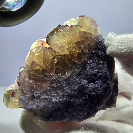 Rare spécimen de cube de fluorite fantôme, violet-jaune, Okorusu, Namibie, 44 x 37 x 21 mm 