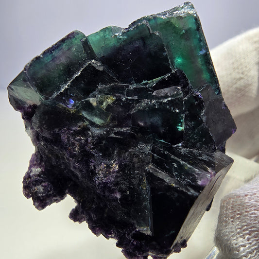 Klare Phantom Fluorit Würfel Stufe zonal grün lila Okorusu, Namibia 39*37*23mm