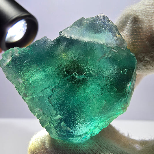 Rare spécimen de cube de fluorite fantôme, parqueté vert Okorusu, Namibie, 36 x 35 x 31 mm 