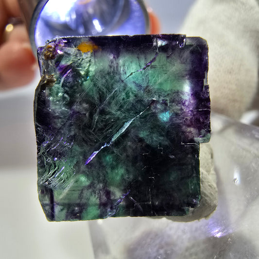 Klare Phantom Fluorit Würfel Stufe zonal grün lila Okorusu, Namibia 24*23*14mm
