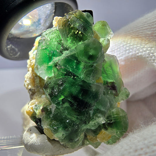 Cube de fluorite fantôme, tourmaline muscovite hexagonale Schörl Erongo Namibie 33*30*25mm 