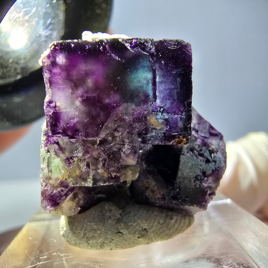Phantom Fluorit Würfel, Quarz Stufe, grün lila Okorusu, Namibia 23*21*19mm